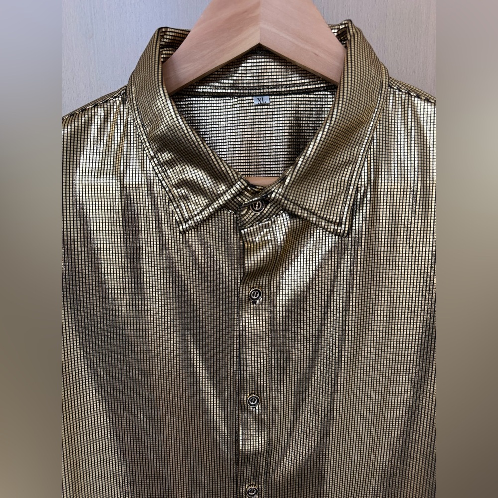 Gold Lame Men’s Button-Up Shirt, XL - Picture 3 of 4